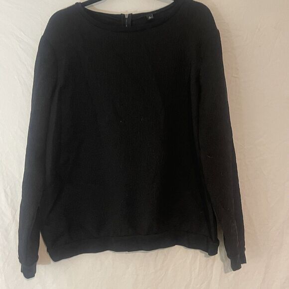 Ann Taylor Gray Textured  Crew Neck Long Sleeve Pullover Blouse w/ Zip Back sz L - Picture 1 of 9